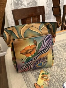 Neu Anuschka Reise Umhängetasche handbemalt Leder Handtasche 7020-COL - Bild 1 von 13