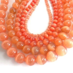 Cat Eye Round Beads Orange Red Cat's Eye Glass Loose Bead 4mm 6mm 8mm 10mm 12mm - Picture 1 of 9