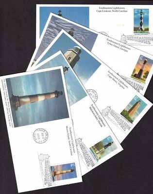2003 Southeastern Lighthouses Sc 3787 - 3791 set of 5 FDCs with Mystic cachets - Image 1 of 3