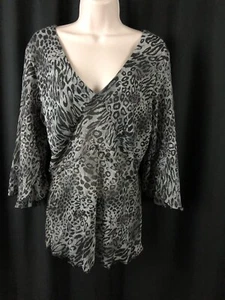 Kaelyn Max Size L EUC Women’s Animal Print Sheer Vneck 3/4 Bell Sleeves Blouse - Picture 1 of 7