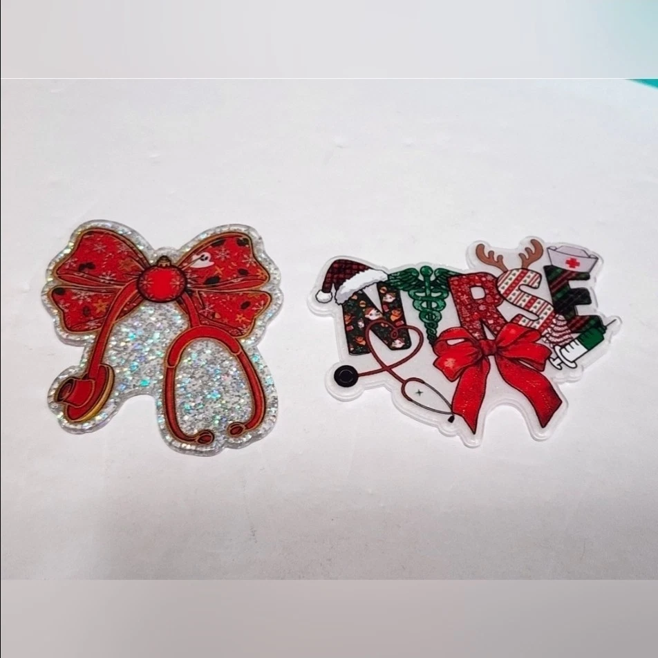 Enfermera Navidad Estetoscopio Acrílico Artesanías Arco Insignia Imán Llavero Vacaciones Foto 1 de 1