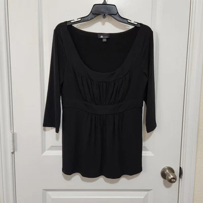AB Studio Women's L Black 3/4 Sleeve Babydoll Career Blouse Minimalist Office - Image 1 of 4