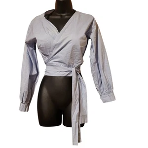 Monica Nera Blue women’s Wrap blouse top Size Medium Cotton Blend Sz US 8 EU 38 - Picture 1 of 13