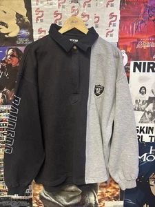 🔥🔥Las Vegas Raiders Black and Grey Collared Pullover Sweatshirt Men's Size XL - Picture 1 of 6