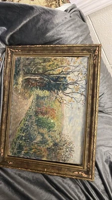 Arte enmarcado del bosque de otoño sobre lienzo firmado Foto 1 de 3