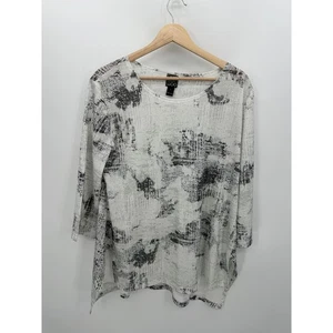 Clara Sun Woo Tunika Top Damen Large weiß schwarz lang 3/4 Arm Stretch abstrakt - Bild 1 von 7