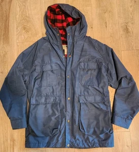 DE COLECCIÓN L.L. Abrigo con Capucha Bean Baxter State Parka Lana Búfalo Forrado a Cuadros Azul Talla L - Imagen 1 de 17