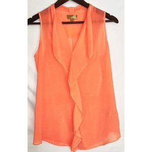 Princess Vera Wang Juniors Small Coral Sheer Ruffle Front Sleeveless Top - Picture 1 of 4