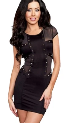 Dreamgirl Ilusión de Uñas Oxidadas Pirámides de Latón Tachonado Negro Bodycon Steampunk M Foto 1 de 4