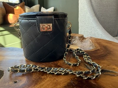 Black Leather Small Quilted Gold Black Chain Strap Crossbody Bag MSRP $125 - Image 1 of 4