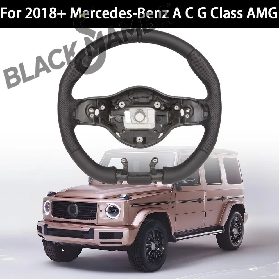 For 2018+ Mercedes-Benz A C G Class AMG Full Black Leather Sport Steering Wheel - Imagem 1 de 4