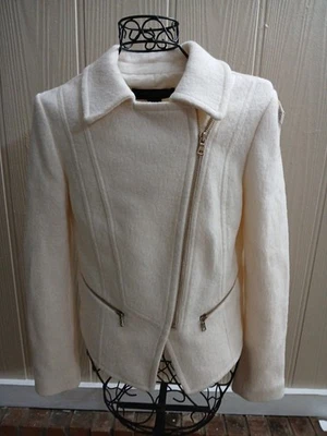 Chaqueta corta con cremallera completa con cuello largo blanca de manga larga Ann Taylor para mujer talla XSP Foto 1 de 4