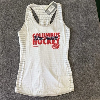 NWT Columbus Blue Jackets Tank Top Womens Large Hockey NHL Reebok Striped - Image 1 of 4