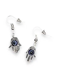 SILBER EVIL EYE HAMSA OHRHÄNGER - Bild 1 von 3
