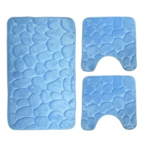 Tris tappeto TAPPETINI bagno wc doccia antiscivolo set 3 pezzi morbido azzurro - Foto 1 di 1