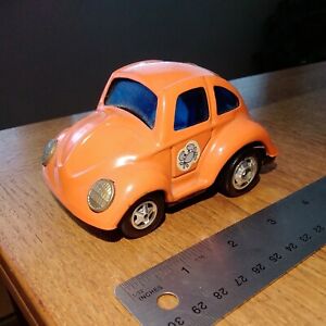 Louis Marx 4.5" Pressed Steel Volkswagen Beetle Bug Car Japan 1972 Orange/Blue 