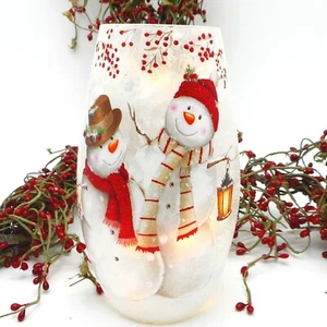 Stony Creek dekorative Glas Licht Winter Schneemänner Stechpalme Laterne 7' Vase ELL05B - Bild 1 von 5