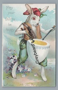 Anthropomorphic Dressed Bunny Rabbit May Your EASTER be Happy DRUM Postcard - Picture 1 of 2