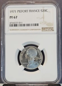 1971 FRANCE SILVER 20 CENTIMES S20C PIEFORT NGC PF 67 LOW MINTAGE RARE TOP POP - Picture 1 of 3