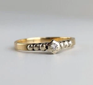 Vintage Natural Diamond Modernist Round Ring Two Tone 9ct Gold Size K 1/2 - Picture 1 of 14