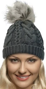 Beanie Cable POM-POM Cap Solid Winter Hat Ski Skull Knit Slouchy Baggy Women - Picture 1 of 30