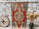 Area Oushak Handmade Carpet 4x7 Red Distressed Wool and Cotton Rug Medium Size