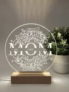 Base de madera LED personalizada luz nocturna lámpara soporte mamá madre madrastra cumpleaños - Imagen 1 de 6