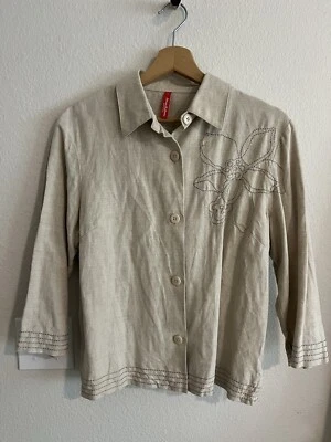 Camisa Top Hanna Andersson Sand Beige Ligera Lino Algodón Botón Medio Foto 1 de 4