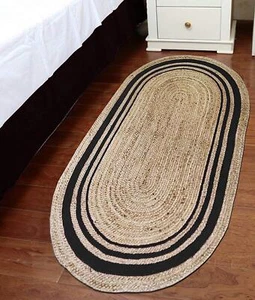Bohemian Jute Handmade Hand Braided Rag Rug Oval Area Dhurrie Rug Indian Rugs - Picture 1 of 6