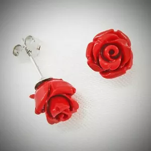 Orecchini a palo rosa rosso corallo 8 mm in argento sterling 925 massiccio - NUOVI! - Foto 1 di 9