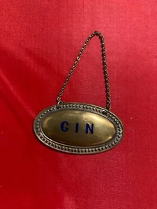 Silver-Gold Plated GIN oval Decanter or bottle Wine Label with chain hanging - Picture 1 of 2