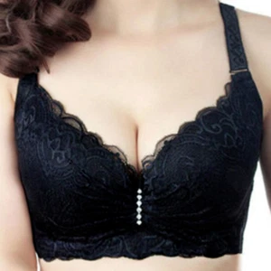 Women Push Up Bra Lace Underwire Plunge Brassiere Deep V Underwear C D DD E Cup - Picture 1 of 30