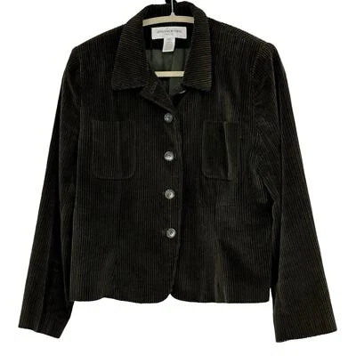 Jones NY Size 12 Petite Deep Green Cotton Corduroy Button Front Blazer Jacket - Image 1 of 4