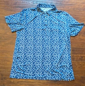 ISEEGZ leichtes Polo Golfshirt Herren XL Kurzarm blau-weiß Palmenmuster - Bild 1 von 8