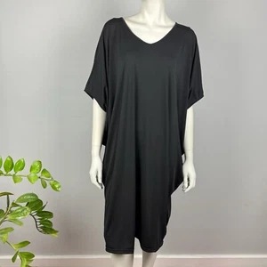 Avalon Size L Short Cocoon Dress Draped Stretch Batwing Sleeve Black Women NEW - Bild 1 von 14