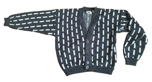 Vintage 80er grau Strickjacke Rockabilly Grunge Kurt Cobain Shaggy Pullover Muster - Bild 1 von 8