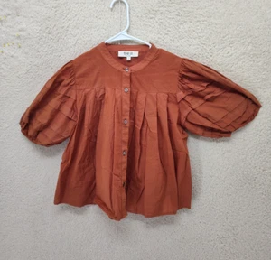 SEA New York Women Top Small Orange 100% Cotton Short Sleeve Button Up Blouse - Picture 1 of 16