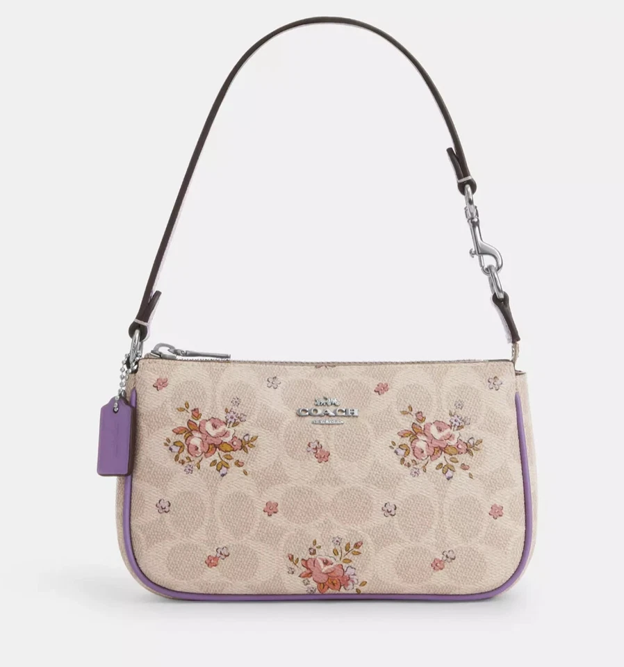COACH Nolita 19 Signature Canvas Floral Print Wristlet CAQ19 Silver/Sand