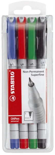 Stabilo® Folienschreiber OHPen universal Superfein, wasserlöslich, 4er Etui - Bild 1 von 1