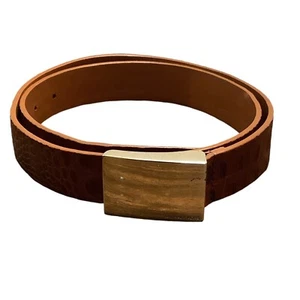 Michael Kors Brown Croc Embossed Genuine Leather Belt Gold Buckle Men Sz 36 FLAW - Picture 1 of 7