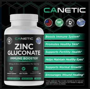 Canetic Zinkgluconat Immun Booster Supplement Non-GMO Natural 04/23 - Bild 1 von 2