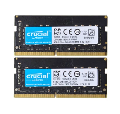 Crucial 2x 4GB 1RX8 DDR4-2400 PC4-19200 1.2V CL17 SO-DIMM Laptop Memory RAM #d96 - Image 1 of 4