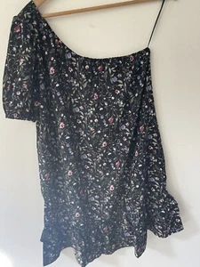 French Grey Dress Size M Womens Black Floral Sleeveless One Shoulder Festival - Picture 1 of 9