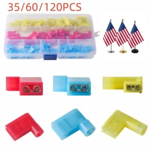 35/120PCS Right Angle Flag Wire Female Spade Crimp Terminal Connectors 22-10AWG - Picture 1 of 12