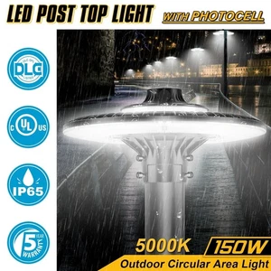 Led Post Top Light with Photocell, 150W Outdoor Parking Lot Circular Area Light - Picture 1 of 12