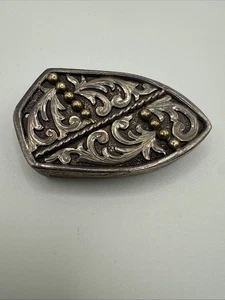 "Punta de hebilla de cinturón occidental de 1"" de plata esterlina de oro de 14 k vintage pesada 24 g" - Imagen 1 de 6