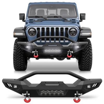 Front Bumper For 2007-2024 Jeep Wrangler JK JKU JL JLU&Gladiator with LED Lights - Image 1 of 4