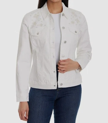Chaqueta Blazer Gloria Vanderbilt Para Mujer Blanca Denim Amanda Bordada Talla M Foto 1 de 3