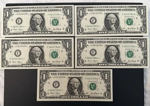 2001 $1 ⭐️Star Notes Lot F06327841–F06327845 Consecutive 5 UNC Rare Bill - Picture 1 of 2