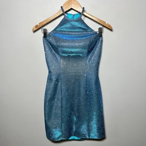 Vestido Sherri Hill Azul Iridiscente Miss Priss Baile de graduación Concurso Brillo Halter Glam 4  - Imagen 1 de 7